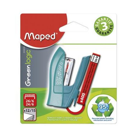 MAPED Tűzőgép, 24/6, 26/6, 12 lap, MAPED "Greenlogic Mini", vegyes színek