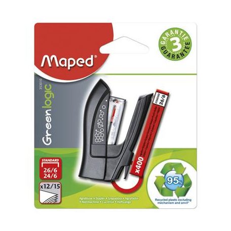 MAPED Tűzőgép, 24/6, 26/6, 12 lap, MAPED "Greenlogic Mini", vegyes színek