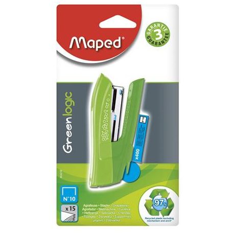 MAPED Tűzőgép, No. 10, 15 lap, MAPED "Greenlogic Pocket", vegyes színek