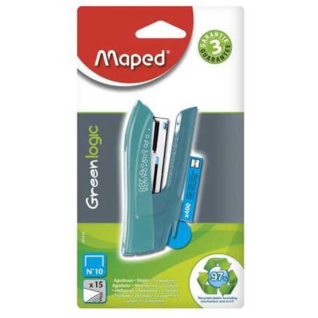 MAPED Tűzőgép, No. 10, 15 lap, MAPED "Greenlogic Pocket", vegyes színek