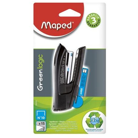 MAPED Tűzőgép, No. 10, 15 lap, MAPED "Greenlogic Pocket", vegyes színek