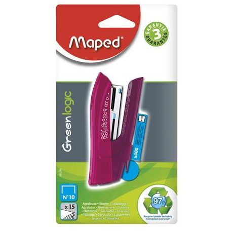 MAPED Tűzőgép, No. 10, 15 lap, MAPED "Greenlogic Pocket", vegyes színek