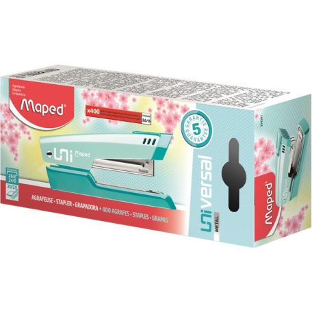 MAPED Tűzőgép, 24/6, 26/6, 20 lap, MAPED "Universal Metal Half-Strip Pastel", pasztell türkiz