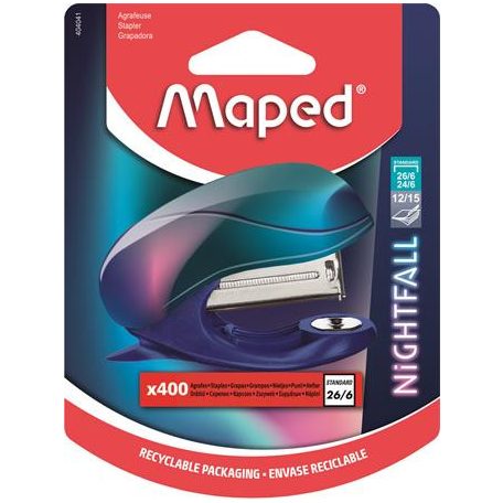 MAPED Tűzőgép, 24/6, 26/6, 15 lap, MAPED "Nightfall Mini", metálfényű