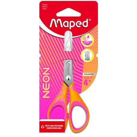 MAPED Olló, iskolai, 13 cm, MAPED "Soft Neon", vegyes színek