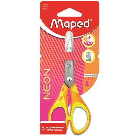 MAPED Olló, iskolai, 13 cm, MAPED "Soft Neon", vegyes színek