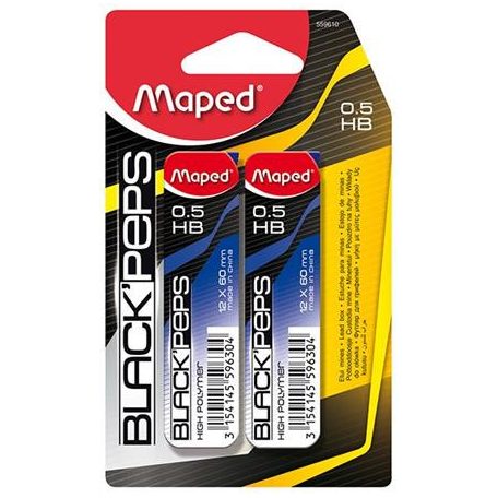 MAPED Grafitbél, 0,5 mm, HB, 2x12 szálas, MAPED "Black Peps"