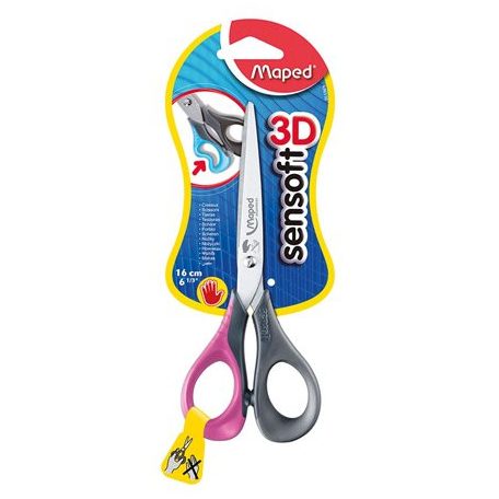 MAPED Olló, általános, 16 cm, balkezes, MAPED "Sensoft 3D", vegyes színek