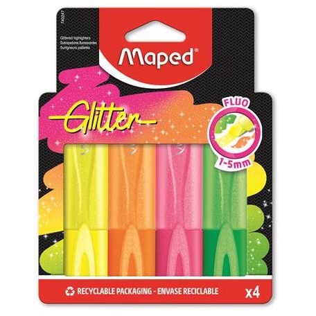 MAPED Szövegkiemelő készlet, 1-5 mm, MAPED "Glitter Fluo Peps", vegyes fluoreszkáló színek