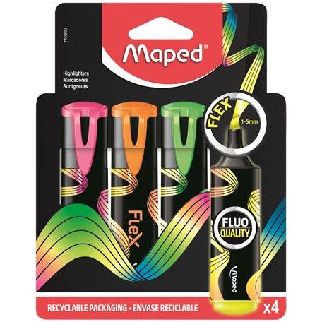 MAPED Szövegkiemelő készlet, 1-5 mm, MAPED "Fluo Peps Flex", 4 különböző szín