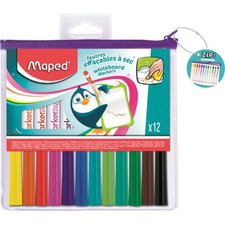 MAPED Táblamarker készlet, 1,5 mm, kimosható, fehértáblához, MAPED "Marker'Peps", 12 különböző szín