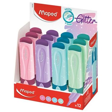 MAPED Szövegkiemelő display, 1-5 mm, MAPED "Glitter Fluo Peps", vegyes pasztell színek