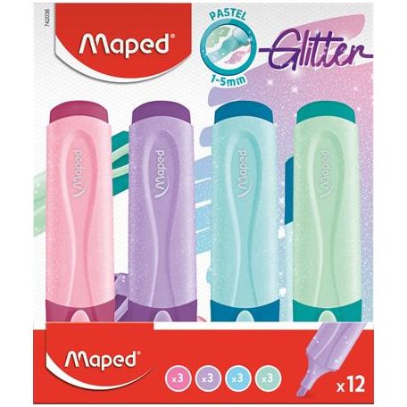 MAPED Szövegkiemelő display, 1-5 mm, MAPED "Glitter Fluo Peps", vegyes pasztell színek