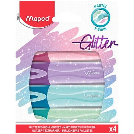 MAPED Szövegkiemelő készlet, 1-5 mm, MAPED "Glitter Fluo Peps", vegyes pasztell színek