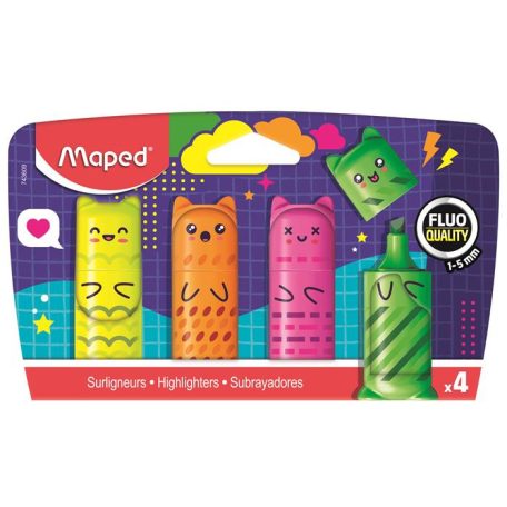 MAPED Szövegkiemelő készlet, 1-5 mm, MAPED „Fluo Peps Mini Kawaii”, 4 különböző szín