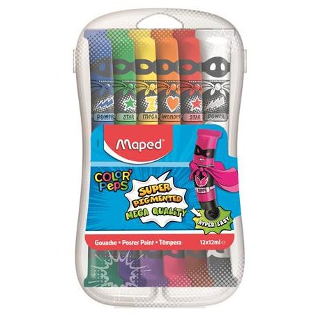 MAPED Tempera készlet, 12 darabos, műanyag dobozban, MAPED