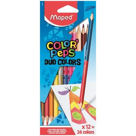 MAPED Színes ceruza készlet, kétvégű, háromszögletű, MAPED "Color'Peps Duo", 24 különböző szín