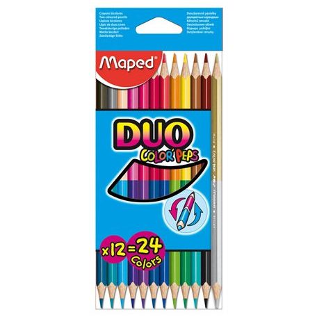 MAPED Színes ceruza készlet, kétvégű, háromszögletű, MAPED "Color'Peps Duo", 24 különböző szín