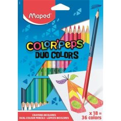   MAPED Színes ceruza készlet, háromszögletű, kétvégű, MAPED "Color'Peps Duo", 36 különböző szín