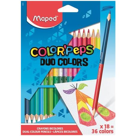 MAPED Színes ceruza készlet, háromszögletű, kétvégű, MAPED "Color'Peps Duo", 36 különböző szín