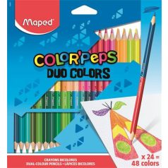   MAPED Színes ceruza készlet, háromszögletű, kétvégű, MAPED "Color'Peps Duo", 48 különböző szín