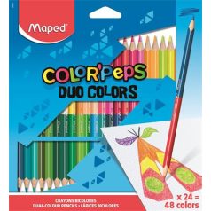   MAPED Színes ceruza készlet, háromszögletű, kétvégű, MAPED "Color'Peps Duo", 48 különböző szín