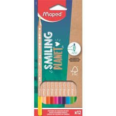   MAPED Színes ceruza készlet, háromszögletű,  MAPED "Smiling Planet", 12 különböző szín