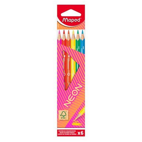 MAPED Színes ceruza készlet, háromszögletű, MAPED "Neon", 6 különböző szín