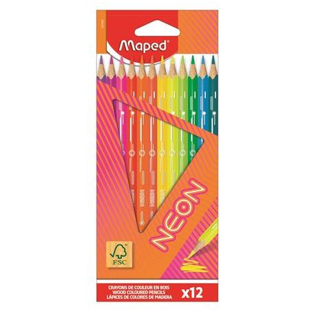 MAPED Színes ceruza készlet, háromszögletű, MAPED "Neon", 12 különböző szín