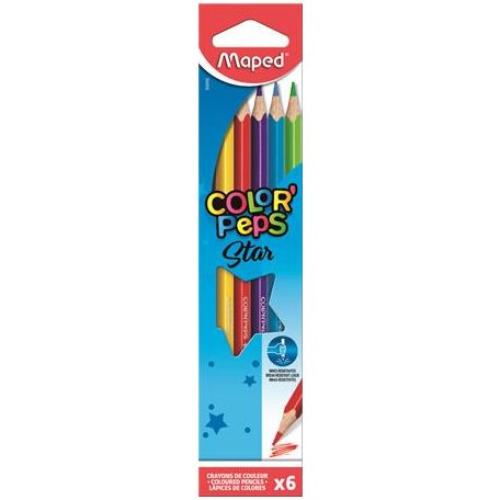 MAPED Színes ceruza készlet, háromszögletű, MAPED "Color'Peps Star", 6 különböző szín