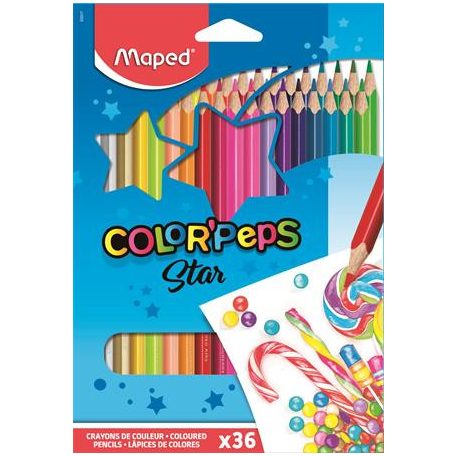 MAPED Színes ceruza készlet, háromszögletű, MAPED "Color'Peps Star", 36 különböző szín