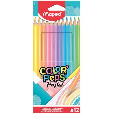MAPED Színes ceruza készlet, háromszögletű, MAPED "Color'Peps Pastel", 12 különböző pasztell szín