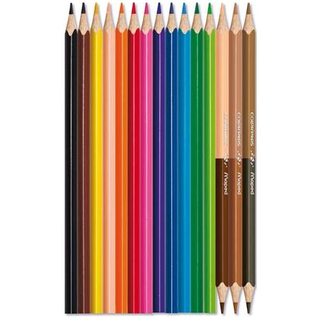 MAPED Színes ceruza készlet, háromszögletű, MAPED "Color'Peps World", 12 különböző szín + 3 kétvégű bőrtónus ceruza