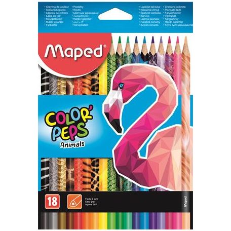 MAPED Színes ceruza készlet, háromszögletű, MAPED "Color'Peps Animal", 18 különböző szín