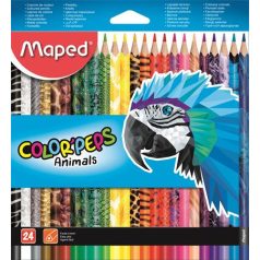   MAPED Színes ceruza készlet, háromszögletű, MAPED "Color'Peps Animal", 24 különböző szín