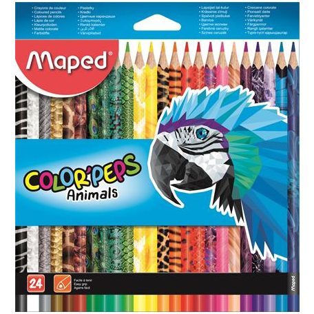 MAPED Színes ceruza készlet, háromszögletű, MAPED "Color'Peps Animal", 24 különböző szín