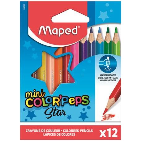 MAPED Színes ceruza készlet, háromszögletű, MAPED "Color'Peps Star Mini", 12 különböző szín