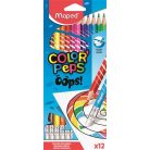MAPED Színes ceruza készlet, háromszögletű, radírozható, MAPED "Color'Peps Oops", 12 különböző szín