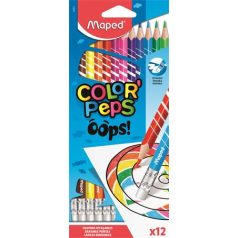   MAPED Színes ceruza készlet, háromszögletű, radírozható, MAPED "Color'Peps Oops", 12 különböző szín