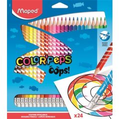   MAPED Színes ceruza készlet, háromszögletű, radírozható, MAPED "Color'Peps Oops", 24 különböző szín