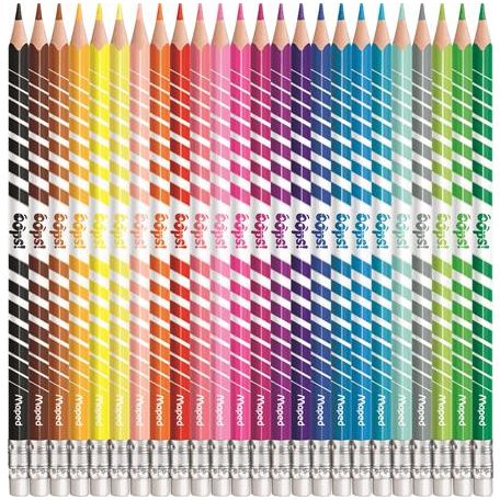 MAPED Színes ceruza készlet, háromszögletű, radírozható, MAPED "Color'Peps Oops", 24 különböző szín
