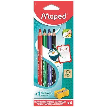 MAPED Táblaceruza készlet, fehértáblához, MAPED, 4 féle szín, hegyezővel