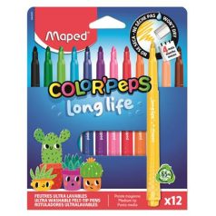   MAPED Filctoll készlet, 3,7 mm, kimosható, MAPED „Color'Peps Long Life 2”, 12 különböző szín