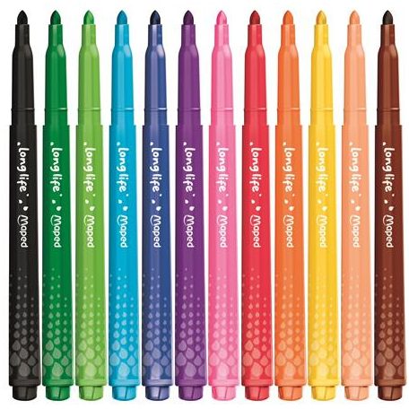 MAPED Filctoll készlet, 3,7 mm, kimosható, MAPED „Color'Peps Long Life 2”, 12 különböző szín