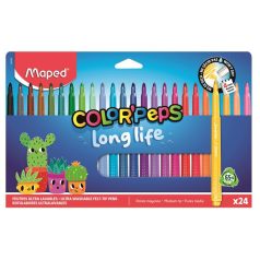   MAPED Filctoll készlet, 3,7 mm, kimosható, MAPED „Color'Peps Long Life 2”, 24 különböző szín