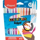 MAPED Filctoll készlet, 3,6 mm, törölhető, MAPED "Color'Peps Oops!", 10+2 különböző szín