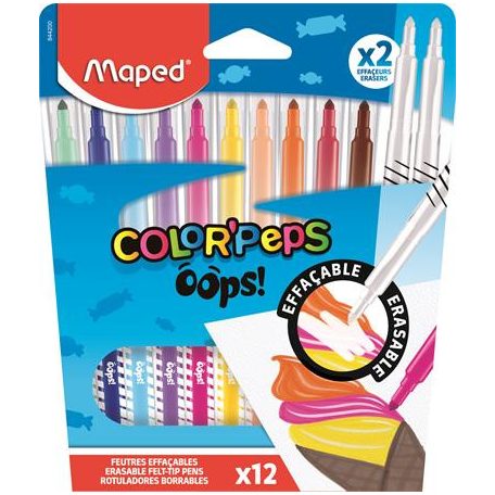 MAPED Filctoll készlet, 3,6 mm, törölhető, MAPED "Color'Peps Oops!", 10+2 különböző szín