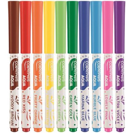 MAPED Akvarell filctoll készlet, 3,6 mm, ecsettel, MAPED "Color'Peps Aqua", 10 különböző szín