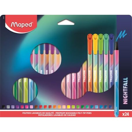 MAPED Filctoll készlet, 2,5 mm, kimosható, MAPED "Nightfall", 24 különböző szín