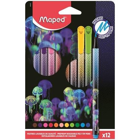 MAPED Filctoll készlet, 0,8 mm, kimosható, MAPED "Deepsea Paradise", 12 különböző szín